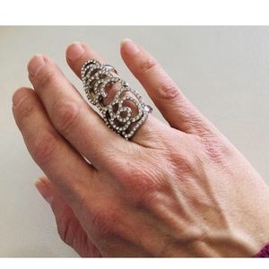 Vintage Silver and CZ Knuckle Double Ring Size 6